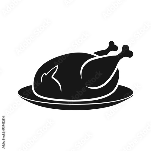 Black silhouette of a roasted chicken on a platter