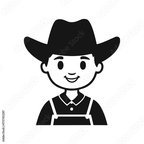 Cartoon farmer wearing a cowboy hat and overalls Keywords: farmer, cowboy hat, overalls, cartoon