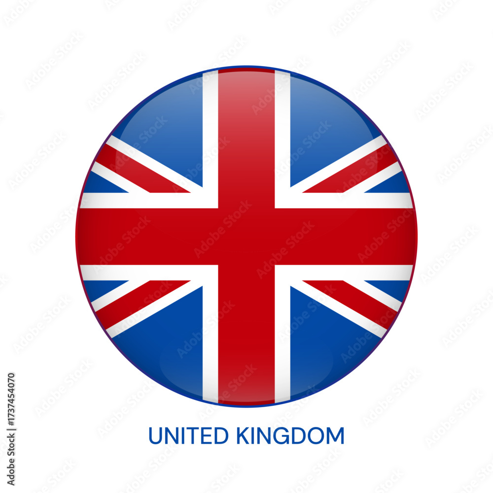 Obraz premium United Kingdom vector flag. Great Britain glossy illustration for business, politics, project, sport event, travel, concept, web design, badge. Isolated British circle symbol