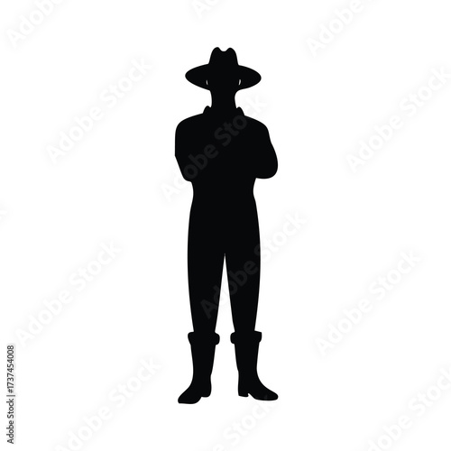 Silhouette of a farmer with arms crossed on white background