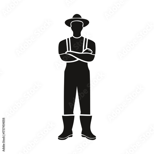 Silhouette of a male farmer in overalls and boots Keywords: farmer, man, silhouette, overalls