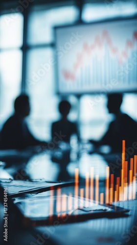 Strategic Business Meeting with Financial Data Display