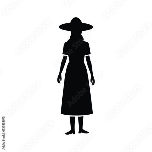Woman in Sun Hat Silhouette illustration vector