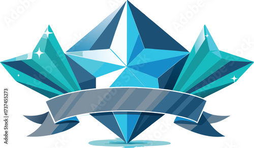 Polygonal crystal star illustration featuring abstract geometric facets and sharp edges suitable for technology and design.