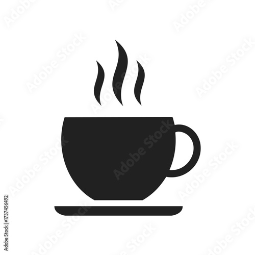 Black silhouette of a steaming coffee cup on a saucer