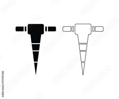 Vector Jackhammer icon set on white vector, Solid and outline vector