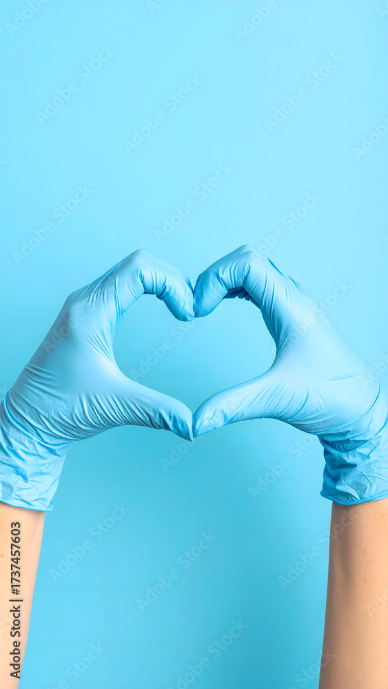 Fototapeta premium Medical Love and Care Concept with Blue Surgical Gloves 