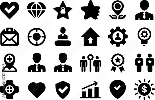 Core Values line editable icon set, core values icons collection