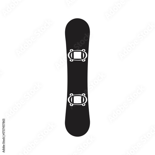 Upright black snowboard icon with detailed bindings Keywords: snowboard, snow, winter, sport