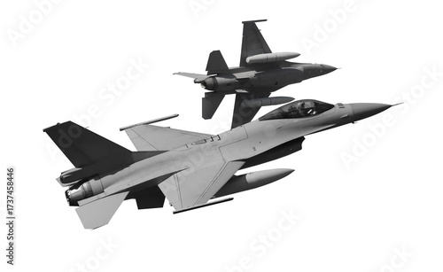 f 16 fighter jet formation in flight isolated on transparent background