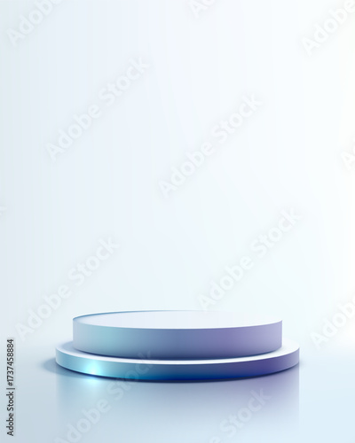 podium mockup platform background with minimal round stage in blue purple gradient light for product display showcase showroom presentation design template clean modern luxury style