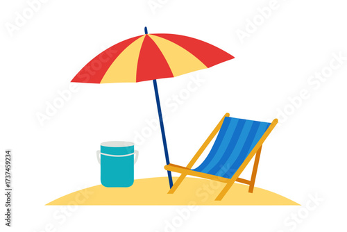 beach umbrella and chairs