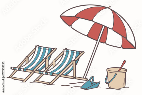beach chairs and umbrella