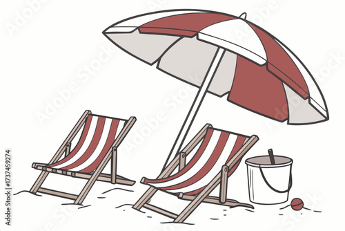 beach chairs and umbrella