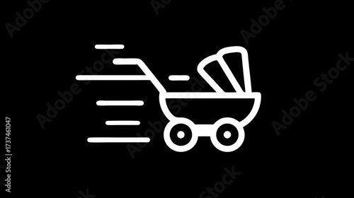 Fast Moving Baby Stroller Icon Vector Graphic, Quick Delivery Service Symbol, Parenthood and Infant Transportation Concept