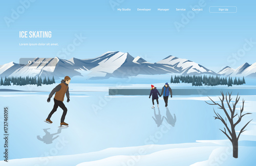 Ice Skating vector illustration with abstract nature elements, including lifestyle, character, and background. Ideal for sport, hobby, and landscape content.