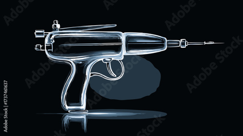 Retro-futuristic glowing ray gun concept, a transparent sci-fi laser weapon illustration with blue light on dark background