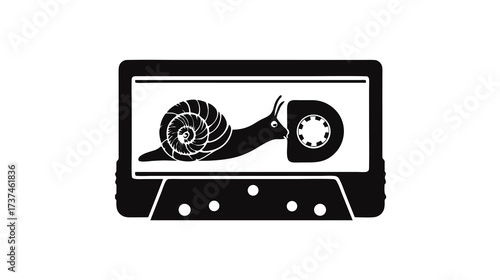 Vintage cassette tape with a snail illustration, representing slow speed, outdated technology, retro data, or a nostalgic concept icon.
