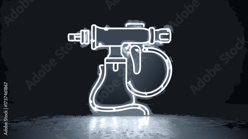 Neon White Outline Icon of Spray Tan Gun or Airbrush Tool, Glowing Beauty and Cosmetic Treatment Concept on Dark Background