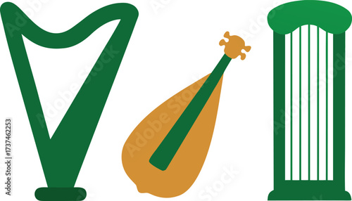 Set of 30 celtic harp icons bundle irish harp music instrument vector illustration eps
