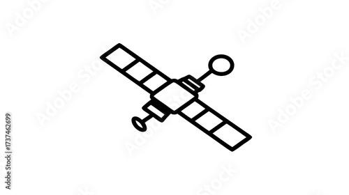 Line art icon of a space satellite, symbolizing global communication, data transmission, internet connectivity, and advanced technology
