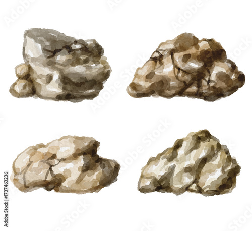 Watercolor rock stone isolated on white background