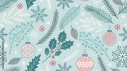 Festive Christmas Holiday Background with Winter Snow and Decorations