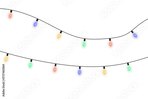 Realistic vector garland with glowing light bulbs, isolated festive decoration for Christmas, New Year, parties, weddings, banners, invitations, winter holidays, seasonal posters, and joyful celebrati