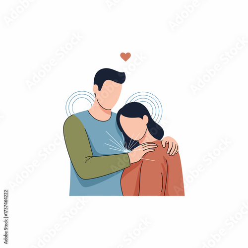 Vector illustration of a supportive man comforting a sad woman, showing love, care, and empathy in a relationship.