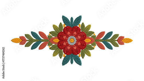 Centered Knitted Embroidery Floral Ornament – Transparent Background