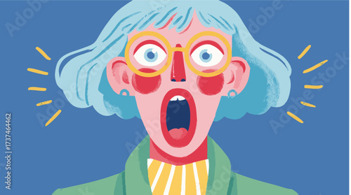 Scared woman screaming in colorful illustration for Halloween