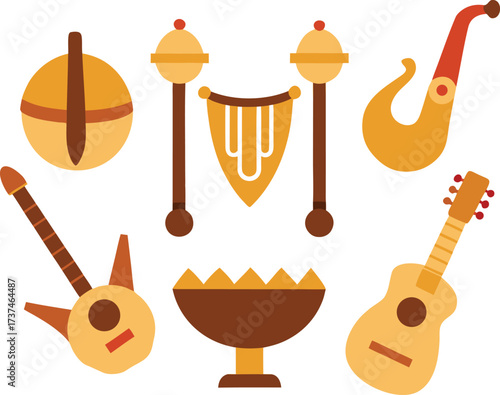 Desert nomad musical instrument icons vector set for diverse cultural projects