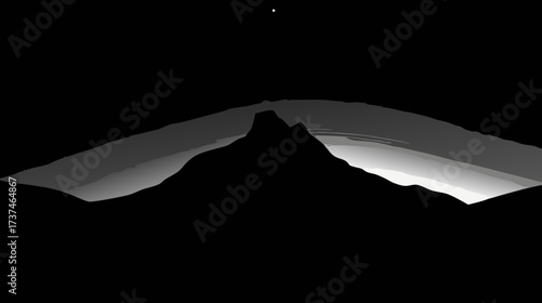 Minimalist Dark Mountain Landscape with Lone Star in Night Sky and Subtle Atmospheric Glow, Serene and Abstract