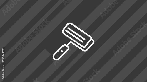 Paint roller outline icon, vector symbol for home renovation, DIY projects, wall painting, art, and creative tasks on a striped background.