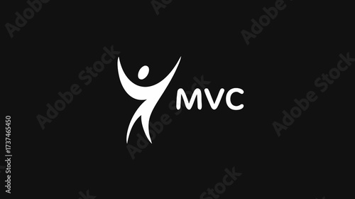 Dynamic white abstract human figure with raised arms on dark background, symbolizing success, freedom, and triumph, with MVC text