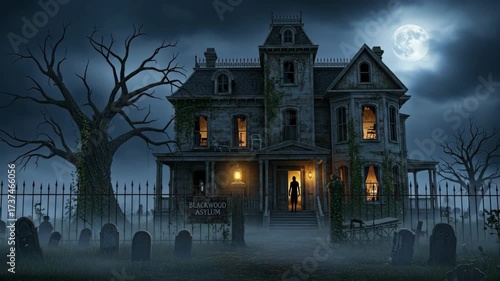 Spooky Haunted Asylum at Night - A cinematic video of a spooky haunted house or insane asylum at night.