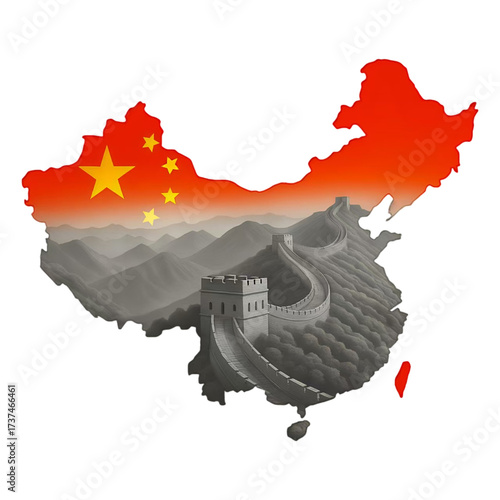 Wallpaper Mural china map with the great wall in gray tone Torontodigital.ca