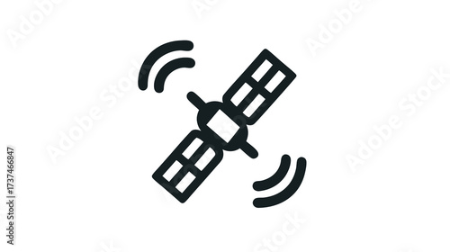 Modern satellite icon transmitting data signals, representing global communication, network connectivity, and space technology.