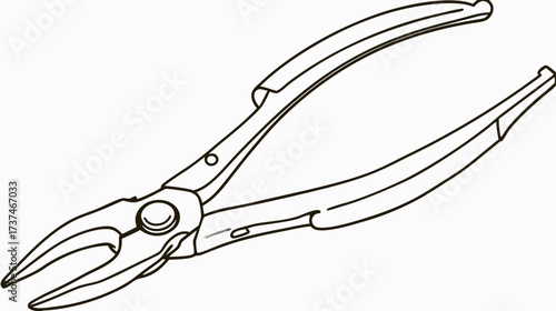 Line art illustration of long-nose pliers, a versatile hand tool used for gripping, bending, and cutting, isolated on a white background.