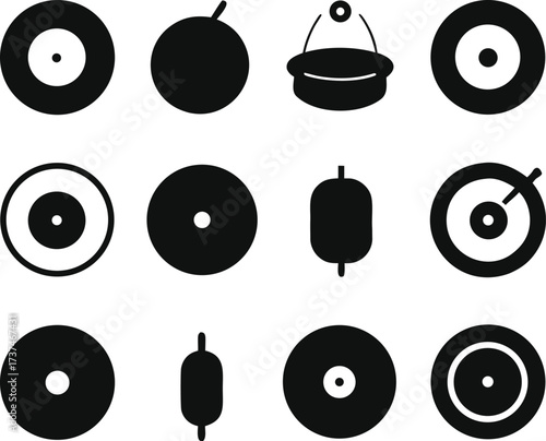 Handpan hang drum icons bundle set musical instruments vector graphics collection