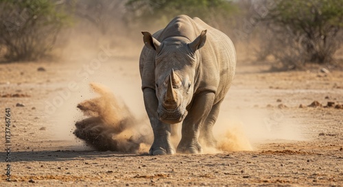 Majestic rhinoceros in natural habitat, symbol of strength and endangered wildlife, perfect for safari, nature, and conservation themes.
