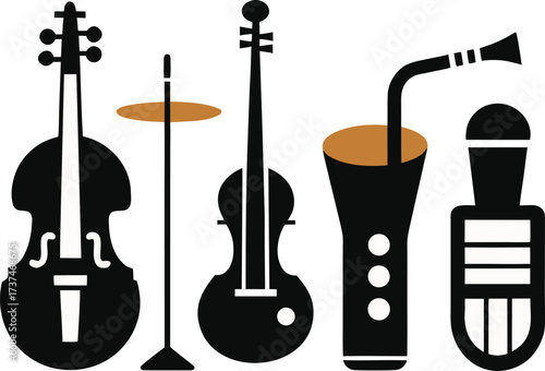 Set of 30 scalable jazz club instrument icons for eps vector graphics bundle