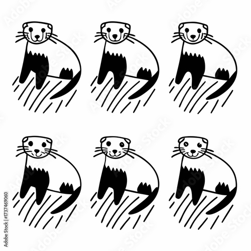 A delightful pattern of cartoon ferret in black and white, , creating a playful design