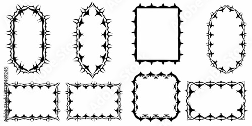 Collection of ornate black decorative frames with sharp jagged edges and spiky elements