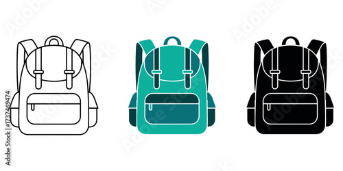Vector art of two backpacks, one in black and white
