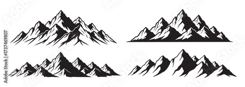 Mountain Peaks Silhouette Vector Set: Abstract Graphic Illustration of Alpine Landscape and Outdoor Adventure Symbol