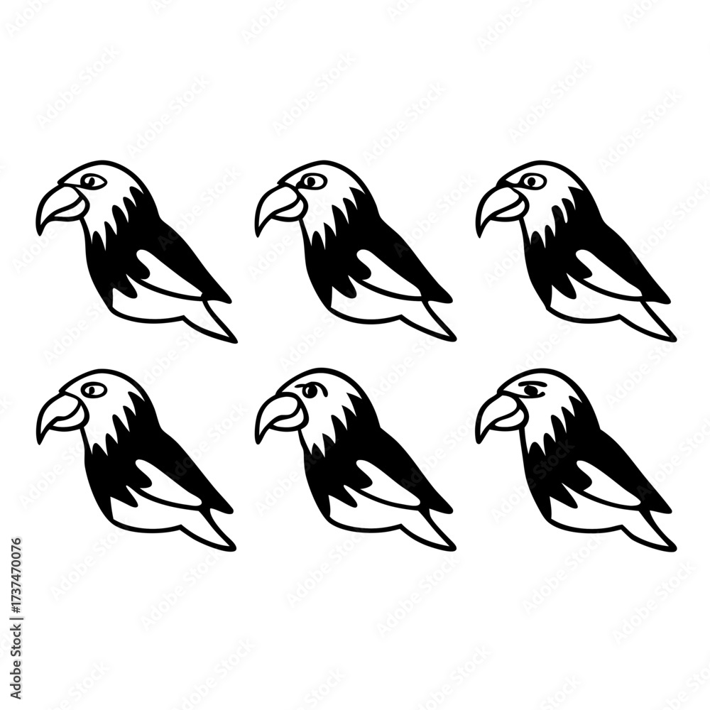 Obraz premium Six stylized ravens in a repeating pattern vector illustration of birds