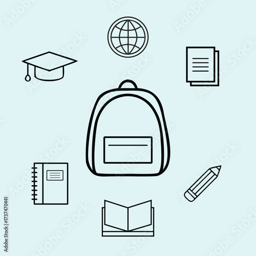 School Supplies and Backpack Icon A Student's Essentials for Learning and Education