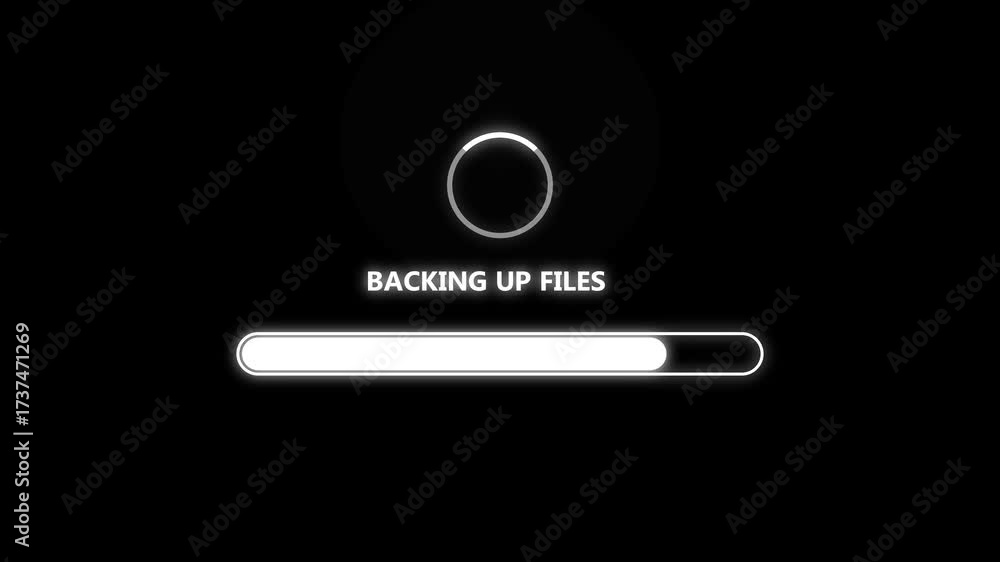 Doing backup of files on the cloud. Vertical shot.progress bar loading ...