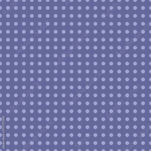 A seamless vector pattern featuring periwinkle polka dots on a dusty indigo grid background. Ideal for packaging and light visual design projects.